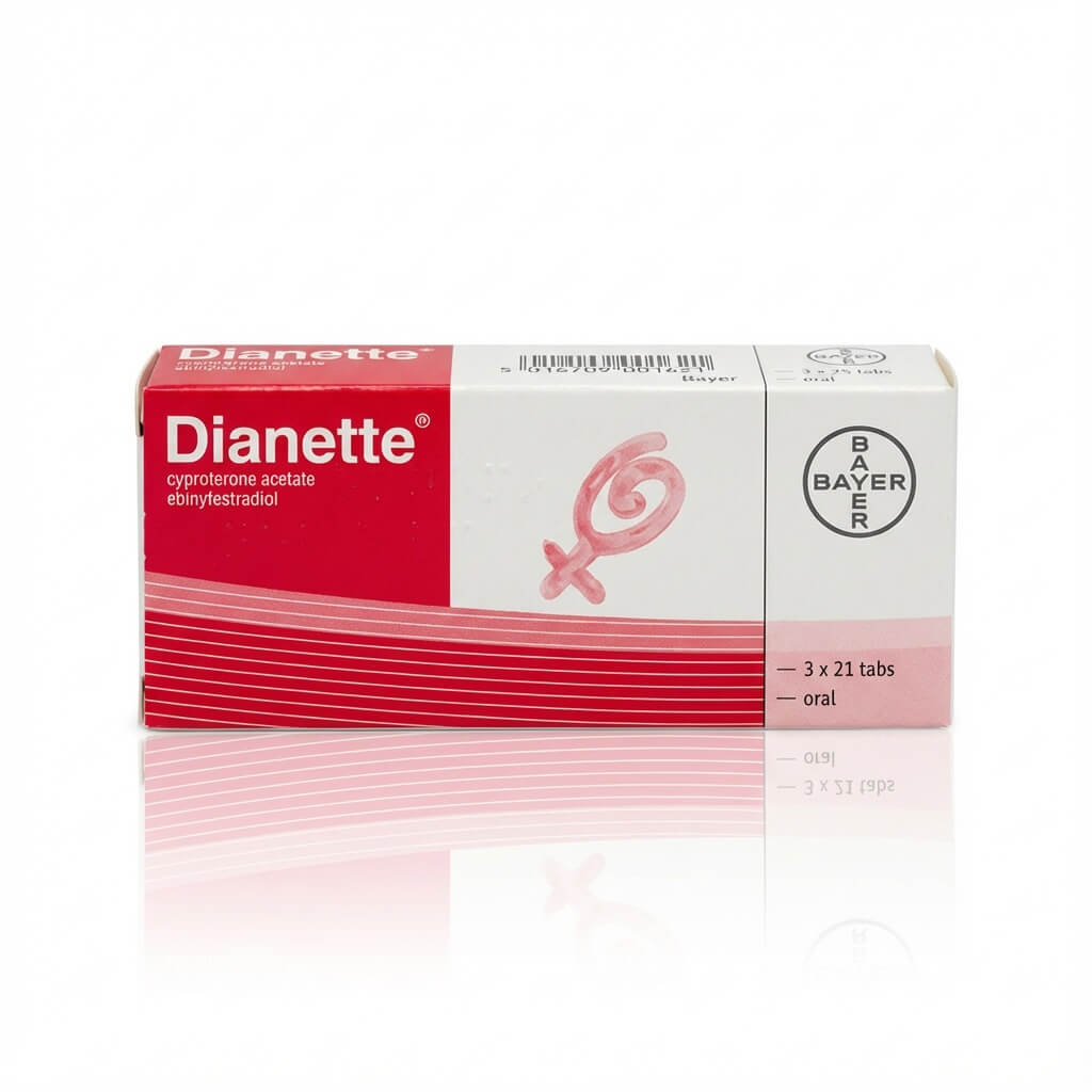 Dianette pill pack front view showing 21 tablets