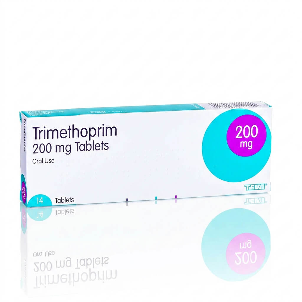 Trimethoprim 200mg tablets blister pack front view