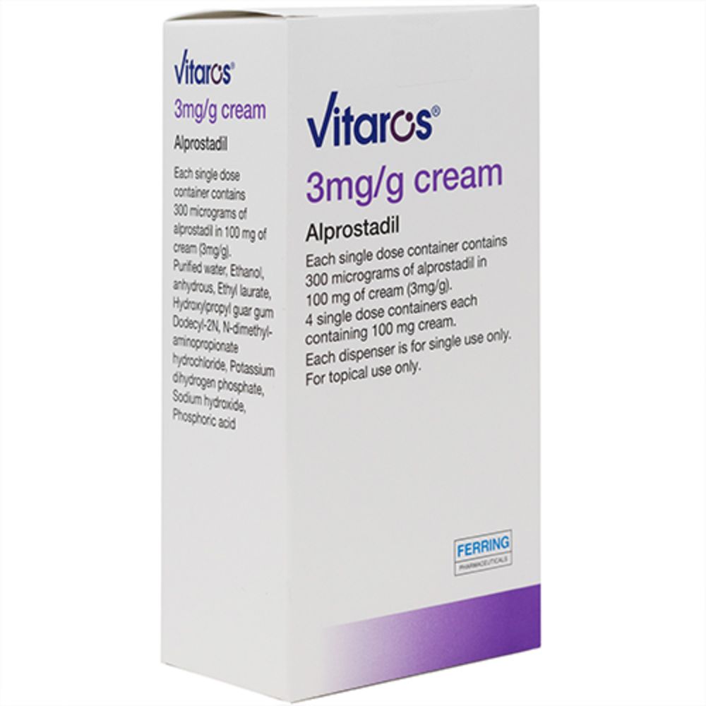 Vitaros Cream package containing four single-use containers